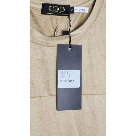 Gold Leaf Small Crew Neck Designer Shirt - Men's Soft Suede Feel Shirt in Bone - Picture 3 of 11